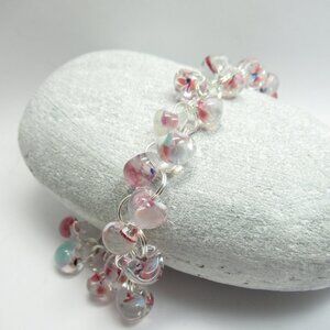 Glass drop linked bead bracelet